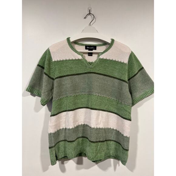 Denim & Co Women’s Casual Striped Color Blocked Short Sleeve Sweater Size M - Picture 2 of 5